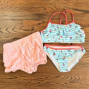 Gymboree girls large 10/12 Flamingo Swimwear bundle bikini set terrycloth shorts